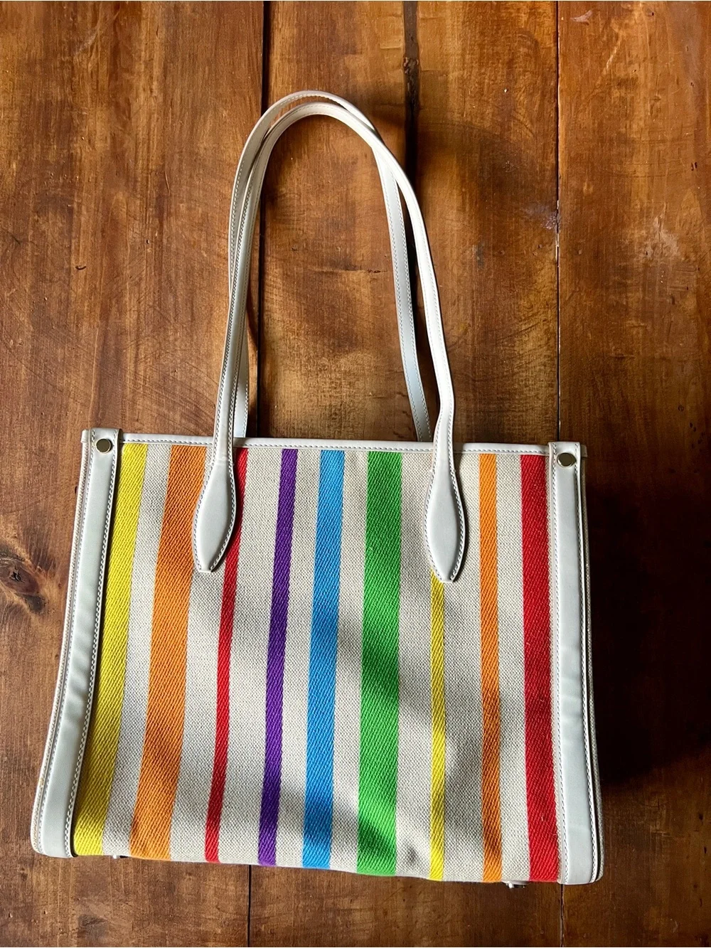 Kate Spade Pride Medium Market Tote Rainbow Stripe Canvas Bag - Rare